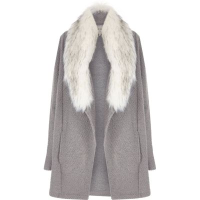 Grey faux fur collar jacket
